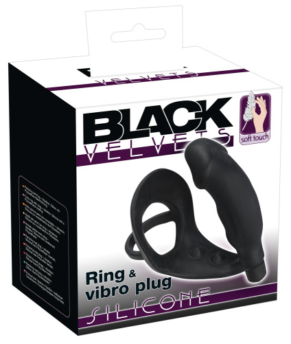 Эрекционное кольцо с анальной пробкой Black Velvets Ring & Vibro Plug