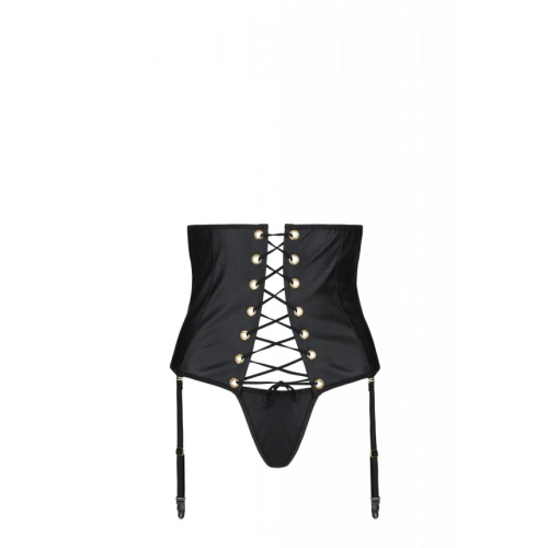Passion Celine Set With Open Bra - Шикарний пояс для панчох з корсетною шнурівкою, 4XL/5XL (чорний) - купити в Києві, Україні