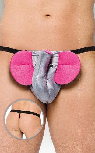 SoftLine - Thong 4445 - Трусы мужские в форме слоника, S/L (серый с розовым)