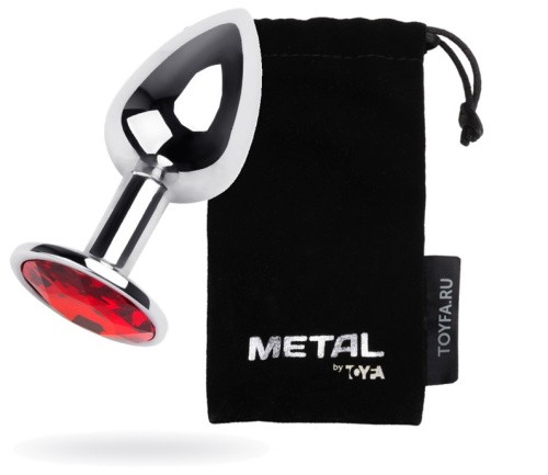 Metal By Toyfa - Анальная пробка с камнем, 7х2.8 см (серебристая с рубиновым)