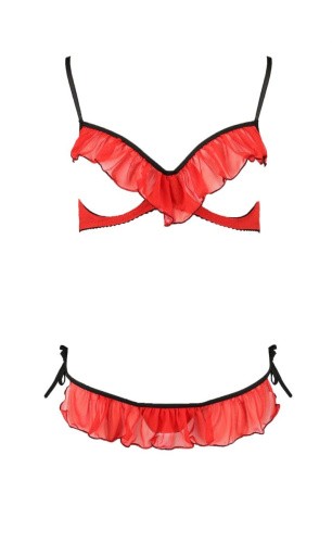 Passion Exclusive Cherry Set OpenBra - Комплект эротического белья: бюстгальтер с открытой грудью и стринги, S/M (красный)