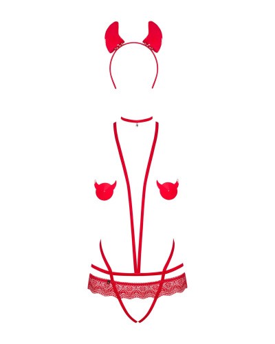 Obsessive Evilia teddy red S/M - Женский костюм дьявола