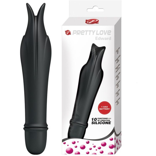 Pretty Love Edward Black - Элегантный вибратор с раздвоенным носиком, 14.5х2.9 см (чёрный)