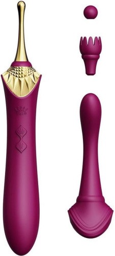 Zalo Bess Pin Point Vibrator - Изысканный вибратор для клитора с насадками, 22х3.3 см (фиолетовый)