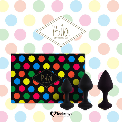 FeelzToys Bibi Butt Plug Set 3 - Набір силіконових анальних пробок, 3 шт (чорний) - купити в Києві, Україні