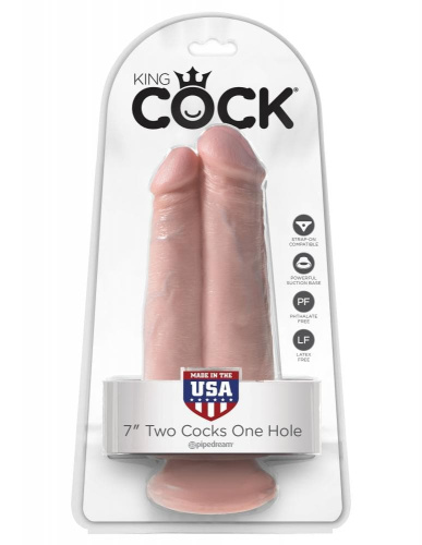 Двойной фаллоимитатор King Cock 7 Two Cocks One Hole, 18х6 см (телесный)