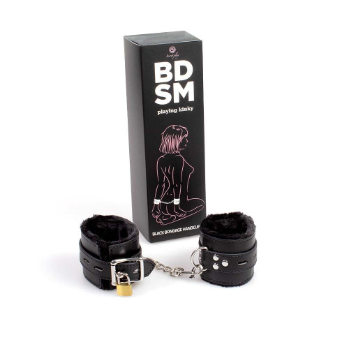 Наручники с мехом Secret Play Black Bondage Handcuffs