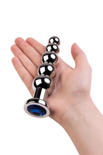 Toyfa Metal - Большая серебристая анальная пробка ёлочка с камнем, 12.5х3.4 см (синий)