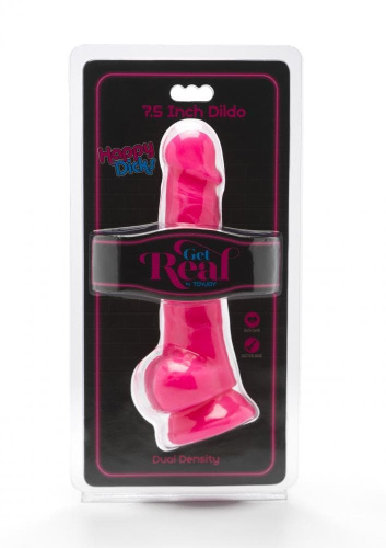 Get Real Happy Dicks Dildo 7,5 In w.Balls - Фаллоимитатор с мошонкой и присоской, 19х4 см (розовый)