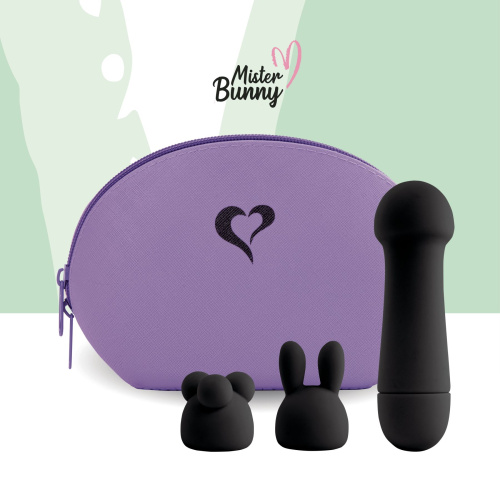 FeelzToys Mister Bunny - Мини-вибратор с двумя насадками, 13.5х3.5 см, (черный)