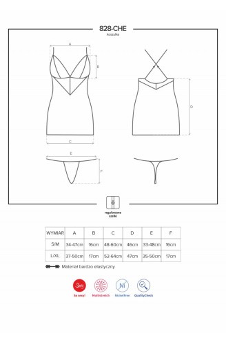 Obsessive 828-CHE-1 chemise - еротична сорочка та стрінги, L/XL (чорний) - купити в Києві, Україні