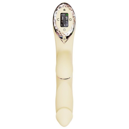 KisToy A-King Pro - Вакуумный вибратор-кролик с подогревом и LED-экраном, 11.5х3.5 см (жёлтый)
