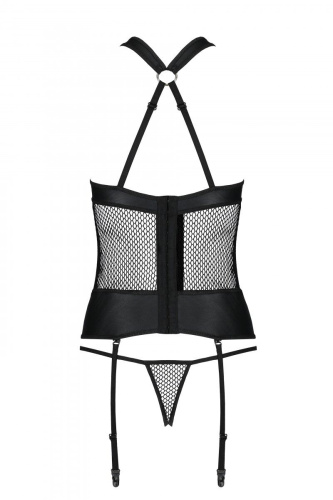 Passion Amanda Corset - Сетчатый комплект корсет с халтером, черный (S/M)