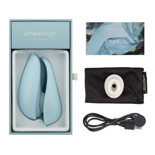 Womanizer Liberty Рowder Вlue + Лубрикант 50 мл - Бесконтактный стимулятор клитора, 10.4х5.5 см (голубой)