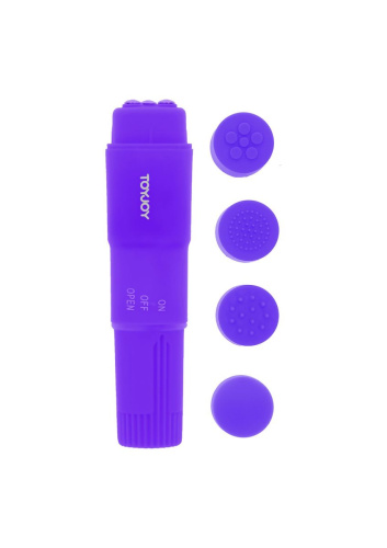 Toy Joy Funky Massager - Вибромассажер с насадками, 10х2.5 см (фиолетовый)