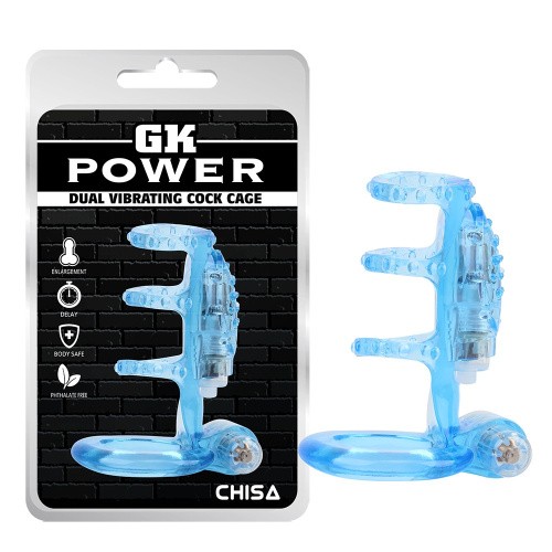 GK Power Dual Vibrating Cock Cage насадка из 4 колец с вибрацией, 8х3 см (голубой)