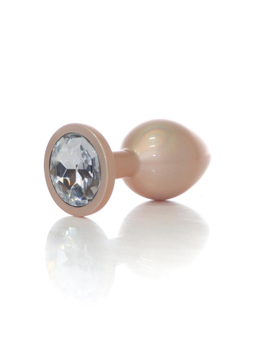 Анальная пробка с камнем B-Series Jewellery Pearl Gold Plug Clear, M