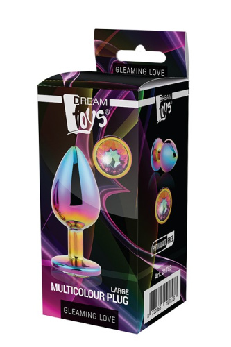 Gleaming Love Multicolour Plug - Металлическая анальная пробка с кристаллом, 9,5х4,3 см (радужный)