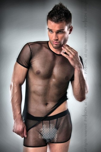 Passion 017 Set - Комплект мужского белья: прозрачная футболка и боксеры, L/XL (чёрный)