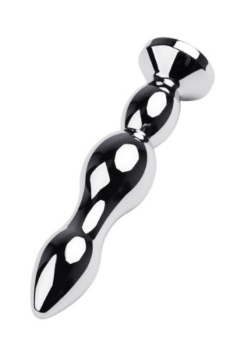 TOYFA Metal Silver anal plug  -  серебристая анальная пробка с кристаллом, 13.5х3 см (красный)