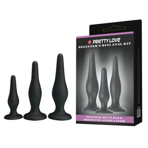 Pretty Love Begginer Mini Anal Kit Black - Набір анальних пробок, 3 шт (чорний) - купити в Києві, Україні