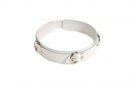 sLash Slave Leather Collar - кожаный БДСМ ошейник с кольцами, 55 см (белый)