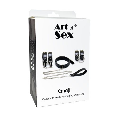 Набір BDSM Art of Sex - Emoji наручники, поножі, нашийник з повідцем - купити в Україні | Секс шоп SEX-SHOP.ua