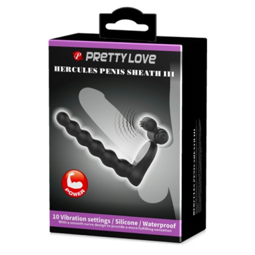 Pretty Love Hercules Vibro Penis Sheath III Black - Насадка для анального секса с вибрацией, 15.3х2.5 см