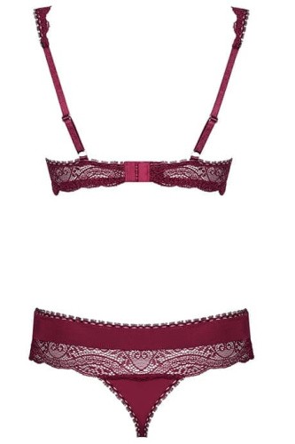 Obsessive Miamor set - Комплект кружевного белья: бюст и стринги, S/M (бордовый)