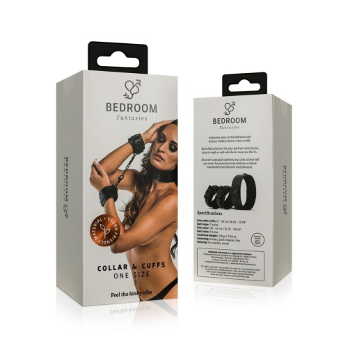 Bedroom Fantasies Collar & Cuffs - Наручники з нашийником, (чорний) - купити в Києві, Україні