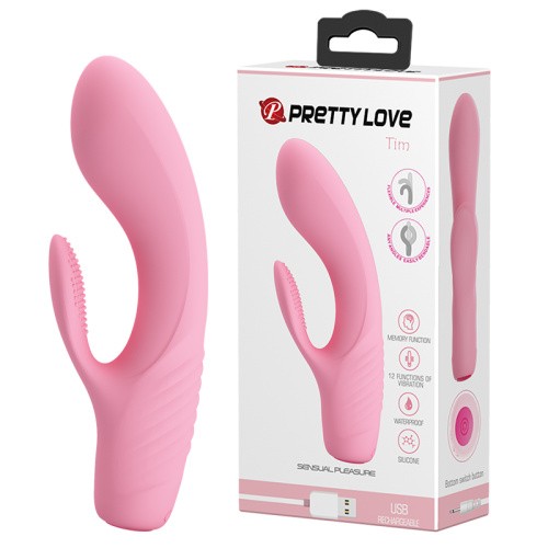 Pretty Love Tim Vibrator Light Pink - компактный вибратор кролик, 15.5х3.5 см (светло-розовый)