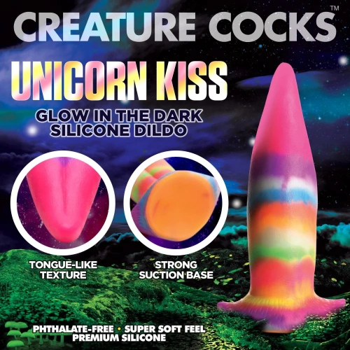 Creature Cocks Unicorn Kiss Glow-in-the-Dark Dildo - фантазийный светящийся в темноте фаллоимитатор язык Единорога,  21.3х5.8 см (радужный)