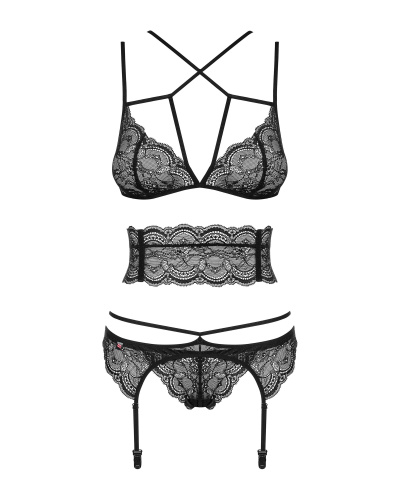 Obsessive Frivolla set - кружевной эротический комплект белья, L/XL (чёрный)
