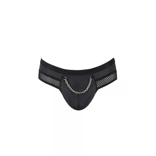 Passion - 030 SLIP OPEN TOM black - Мужские трусы с цепочкой спереди, L/XL
