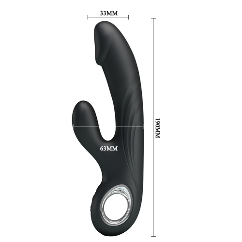 Pretty Love Selene Vibrator - Вібратор із реалістичною головкою та кліторальним стимулятором, 19х3.3 см (чорний) - купити в Києві, Україні