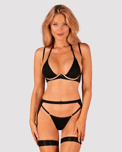 Obsessive Selinne 3-pcs set - комплект эротического белья с поясом для чулок, XL/XXL (чёрный)