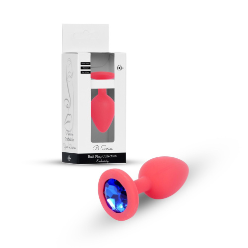 B-Series Silikon Plug Jewellery Red Medium - Анальная пробка с кристаллом, 8х3.5 см (красный с синим)