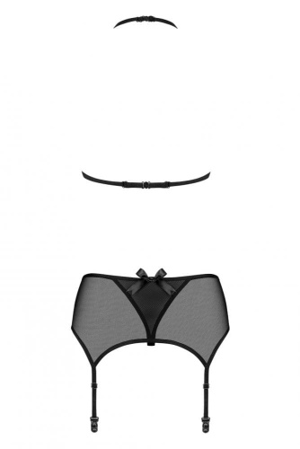Obsessive Merossa set - эротический комплект бюстгальтер, стринги и пояс для чулок, S/M (чёрный)