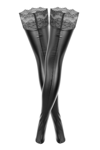 Панчохи без носка на силіконі з мереживом F135 Noir Handmade, L