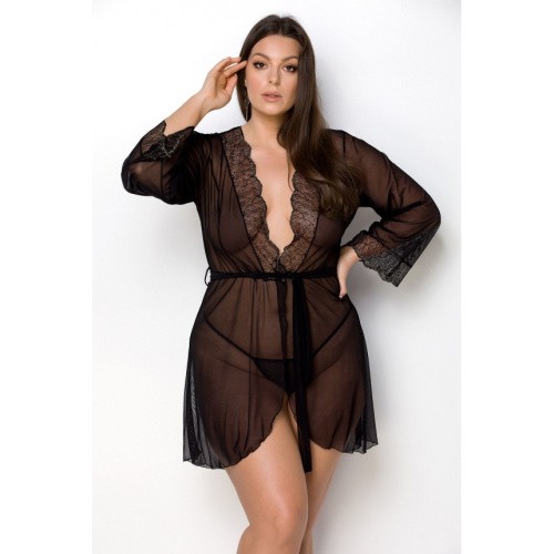 Passion Amberly Peignoir - эротический пеньюар, 4XL/5XL (чёрный)