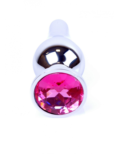 Boss Jewellery Silver Butt Plug Pink - Анальная пробка с кристаллом, 9,3х3 см (розовый)