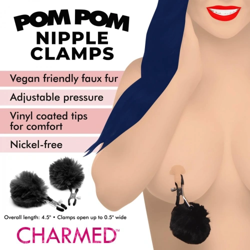 Charmed Pom Pom Nipple Clamps BLACK - Затискачі на соски (чорний) - купити в Києві, Україні