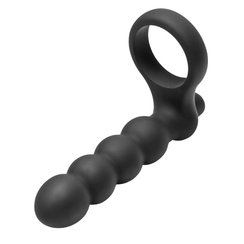 Frisky Double Fun Cock Ring - вибронасадка на член для двойного проникновения, 14.6х2.9 см (чёрный)