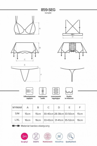 Obsessive 859-SEG-1 set - комплект эротического белья с поясом для чулок, L/XL (чёрный)