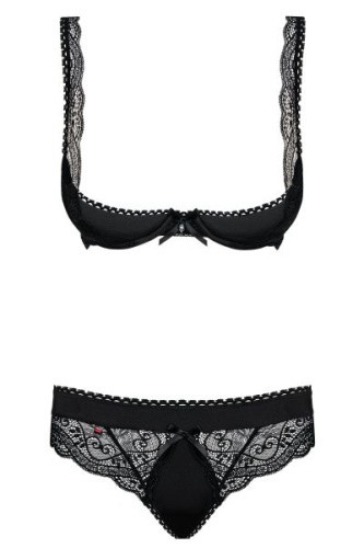 Obsessive Miamor set - эротический комплект с открытой грудью, L/XL (чёрный)