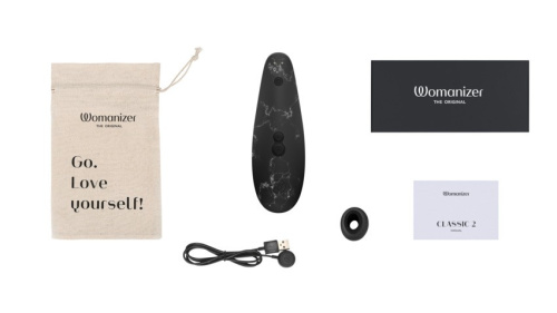 Womanizer Marilyn Monroe Classic 2 + Лубрикант 50 мл - Вакуумный стимулятор (чёрный мрамор)