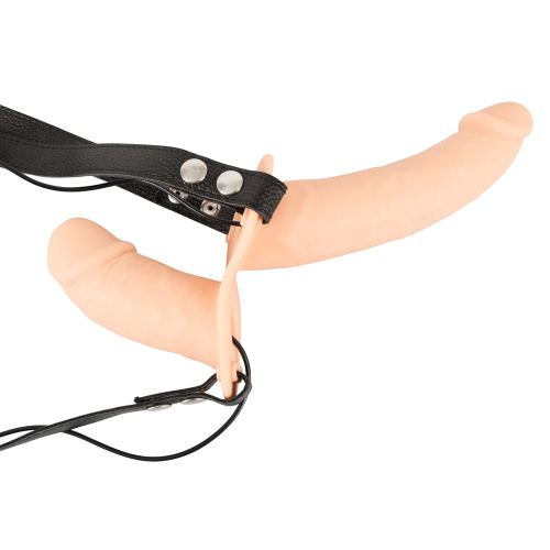 Orion Vibration Strap-On Duo - Двойной женский страпон с вибрацией, 14.5х3.3 см (телесный)