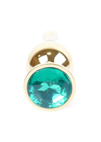 Boss Jewellery Gold Butt Plug Green - Анальна пробка з кристалом, 9,5х3 см (зеленый)