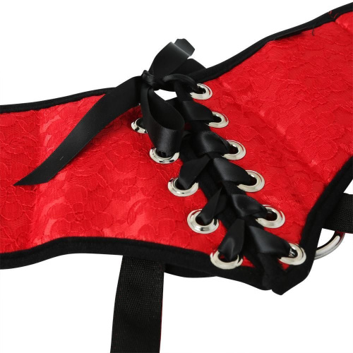 Sportsheets - Size Plus Red Lace Satin Corsette - Трусы для страпона