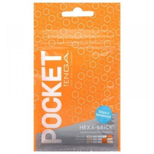 TENGA Pocket Hexa-Brick - Карманный мини-мастурбатор, 7.5х5.5 см (оранжевый)